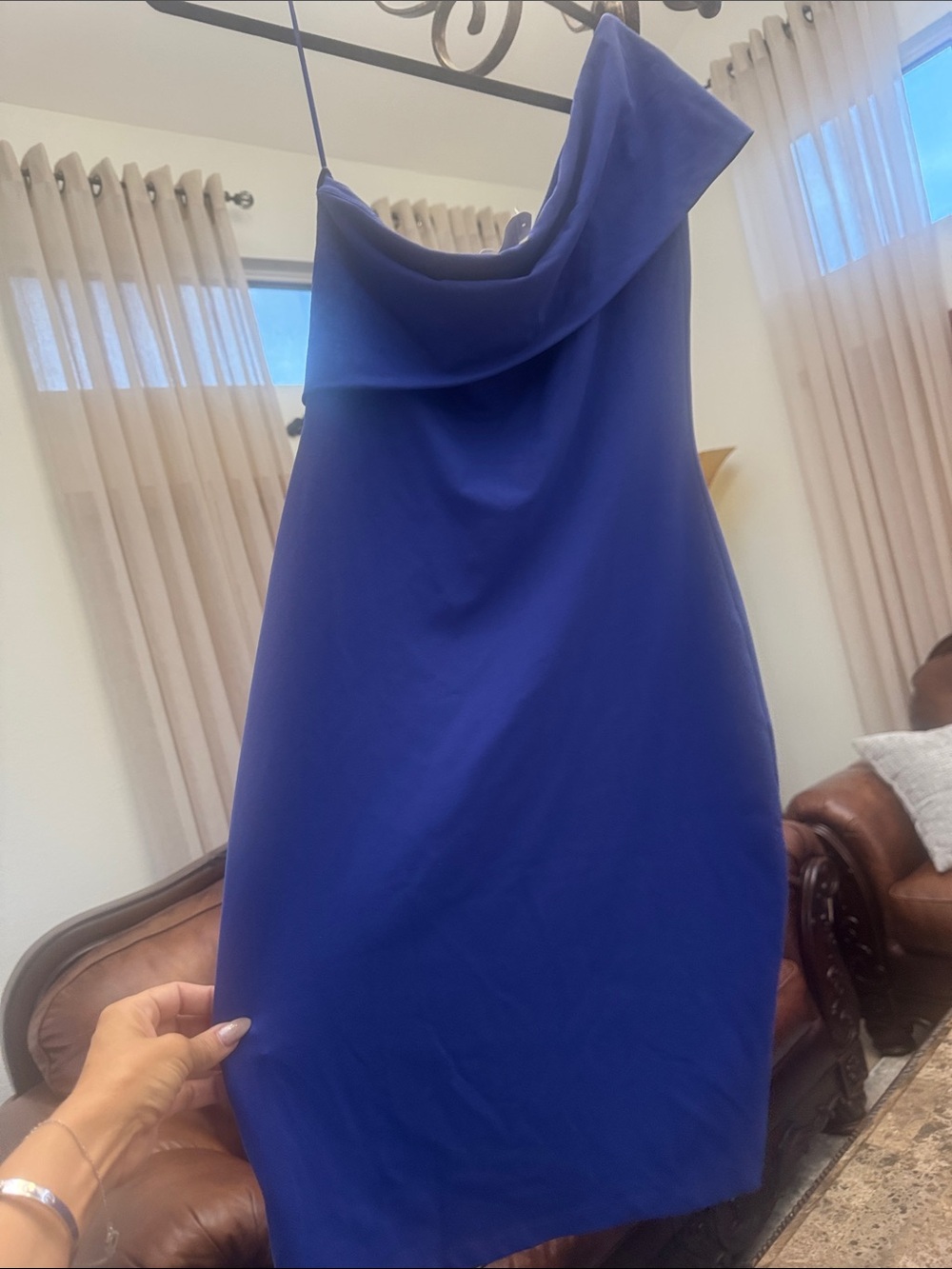 Susana Monaco One-Shoulder Cowl Neck Dress in Royal Blue